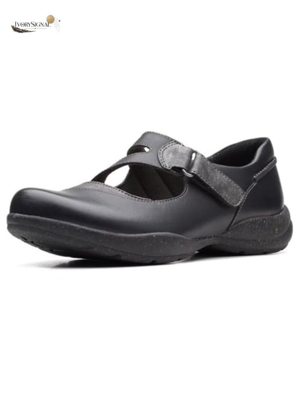Clarks Leather Mary Jane Flats Hook Loop Closure Comfortable